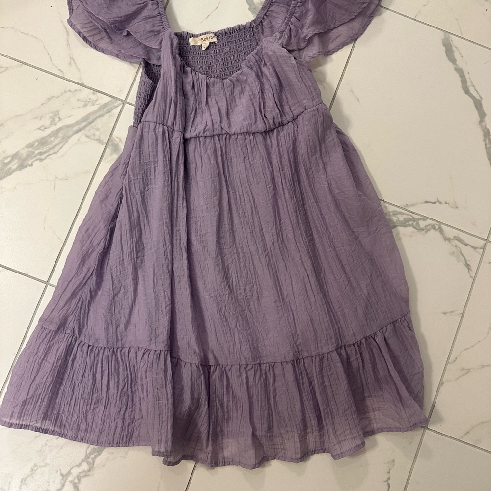 Rewind Lavender Puff-Sleeve Tiered Dress